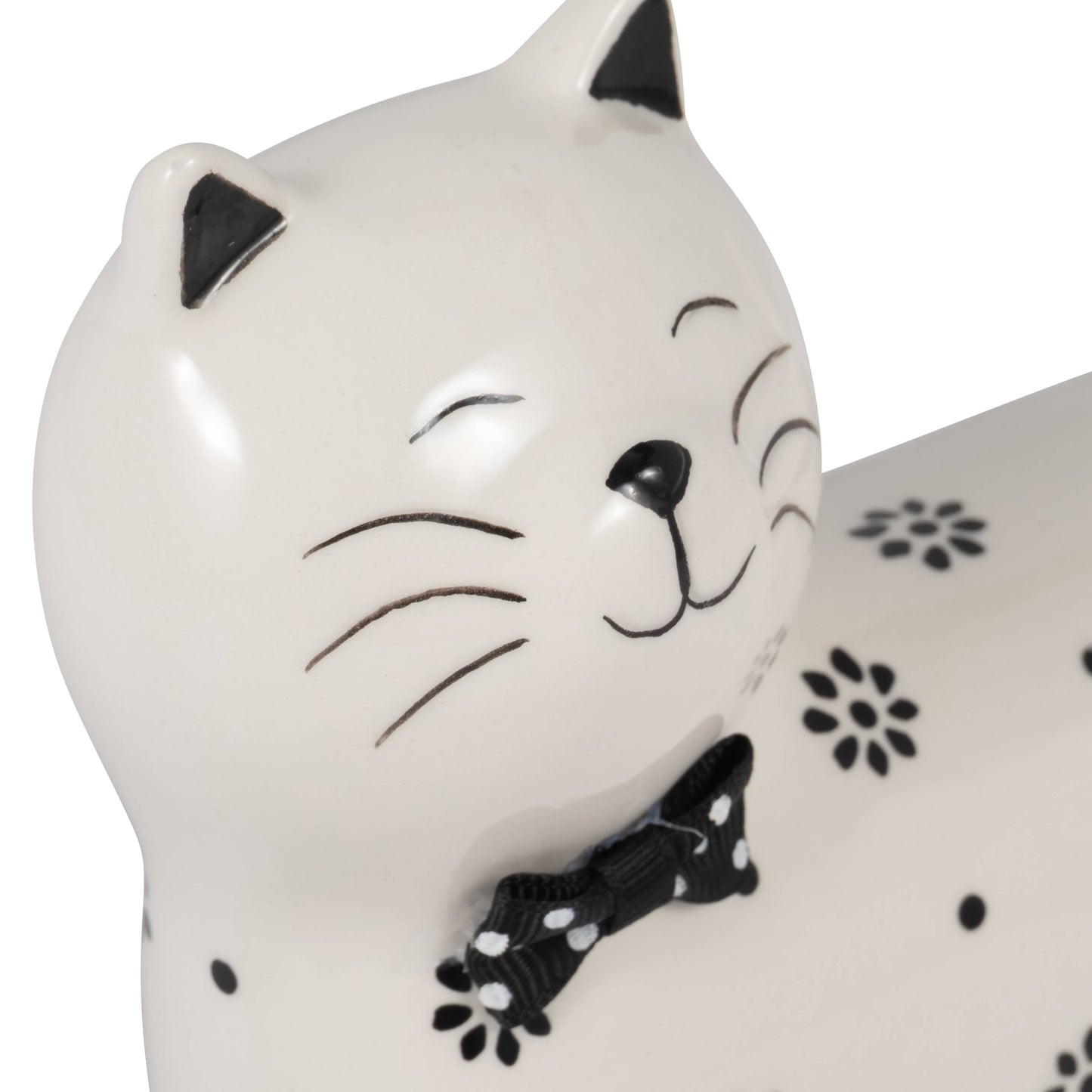 Ceramic Daisies Cat with Bowtie Figurine - White, 7 in.