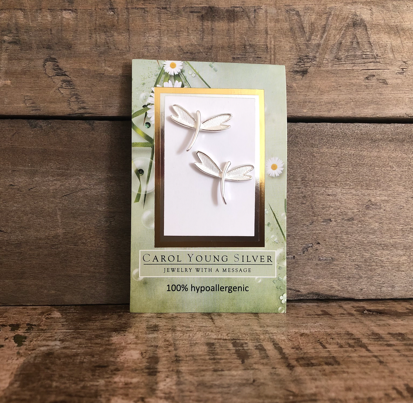 Dragonfly Jewelry Earrings / Silver Tone / LG on CARD