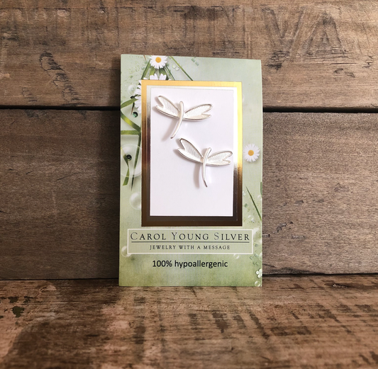 Dragonfly Jewelry Earrings / Silver Tone / LG on CARD
