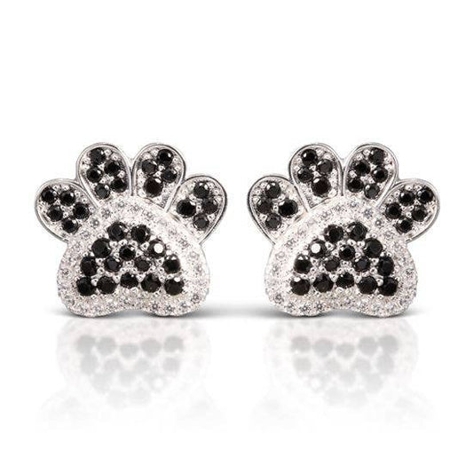 Paw Print Earrings - Silver/Black