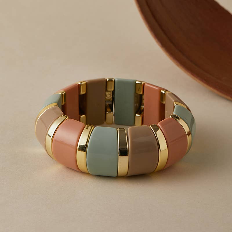 B26121 Bold Acrylic Rectangle Link Stretch Bangle Bracelet
