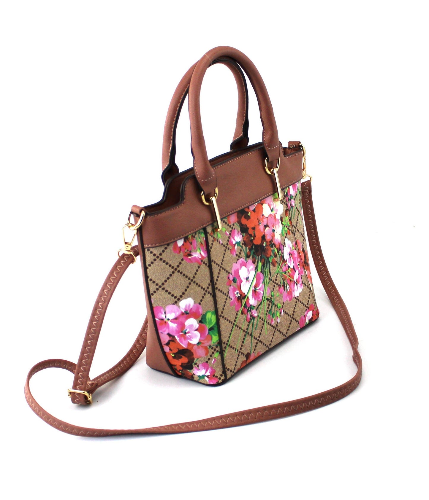 7809A - PU Floral Print Two Color 2 in 1 Tote Bag