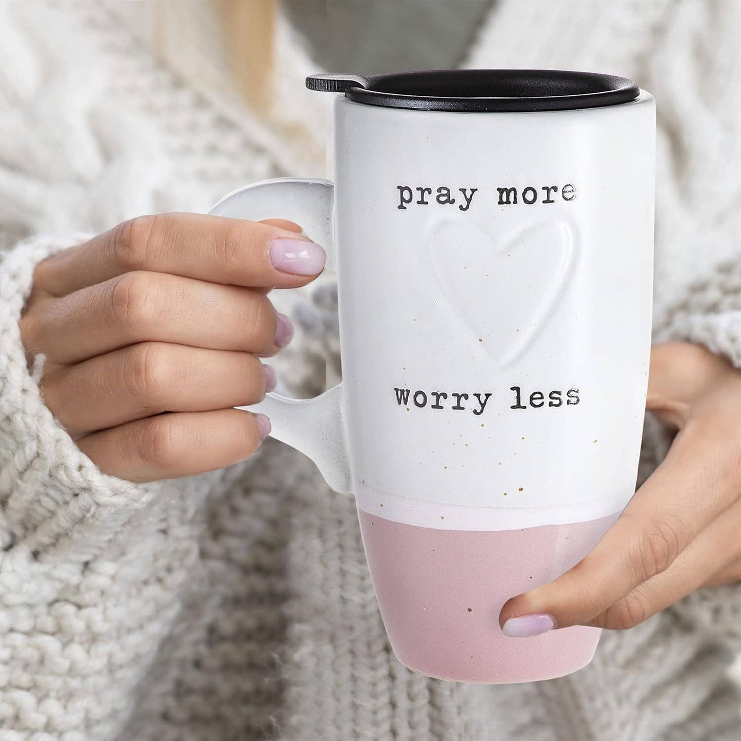 20oz Stoneware Travel Mug with Lid – Pray More Worry Less