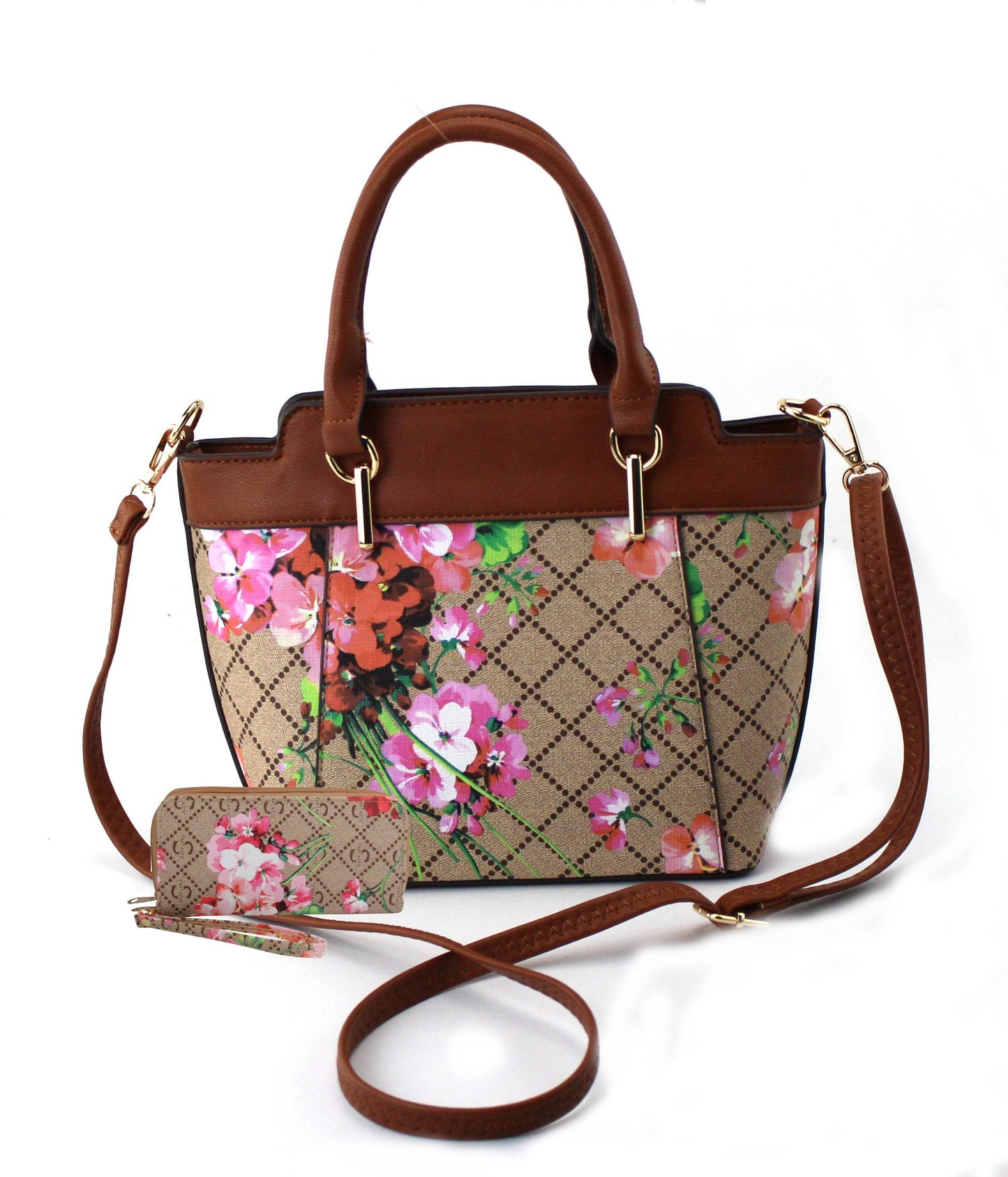 7809A - PU Floral Print Two Color 2 in 1 Tote Bag