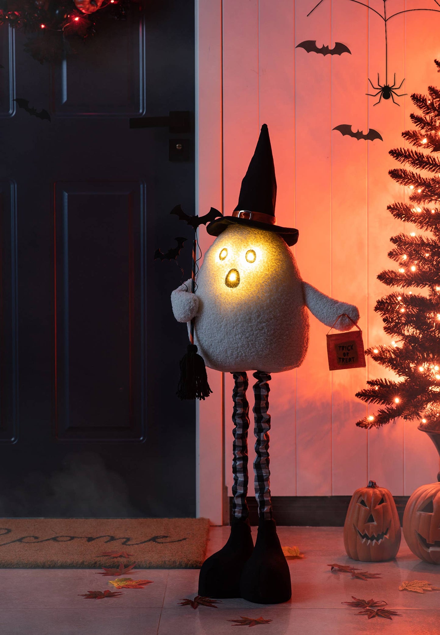 38"H Lighted Halloween Fabric Ghost Standing Decor