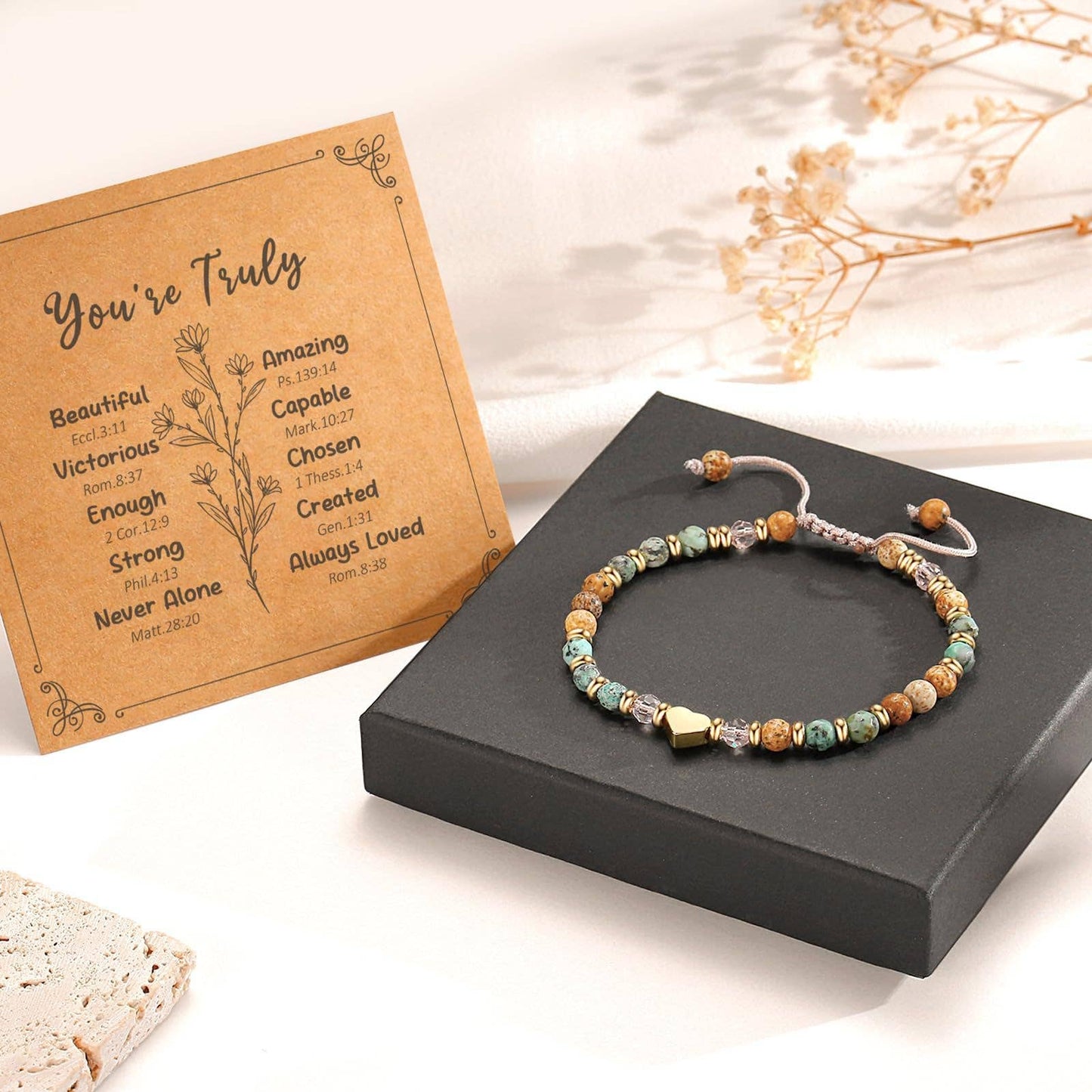 Natural Stone Bead Heart Bracelet
