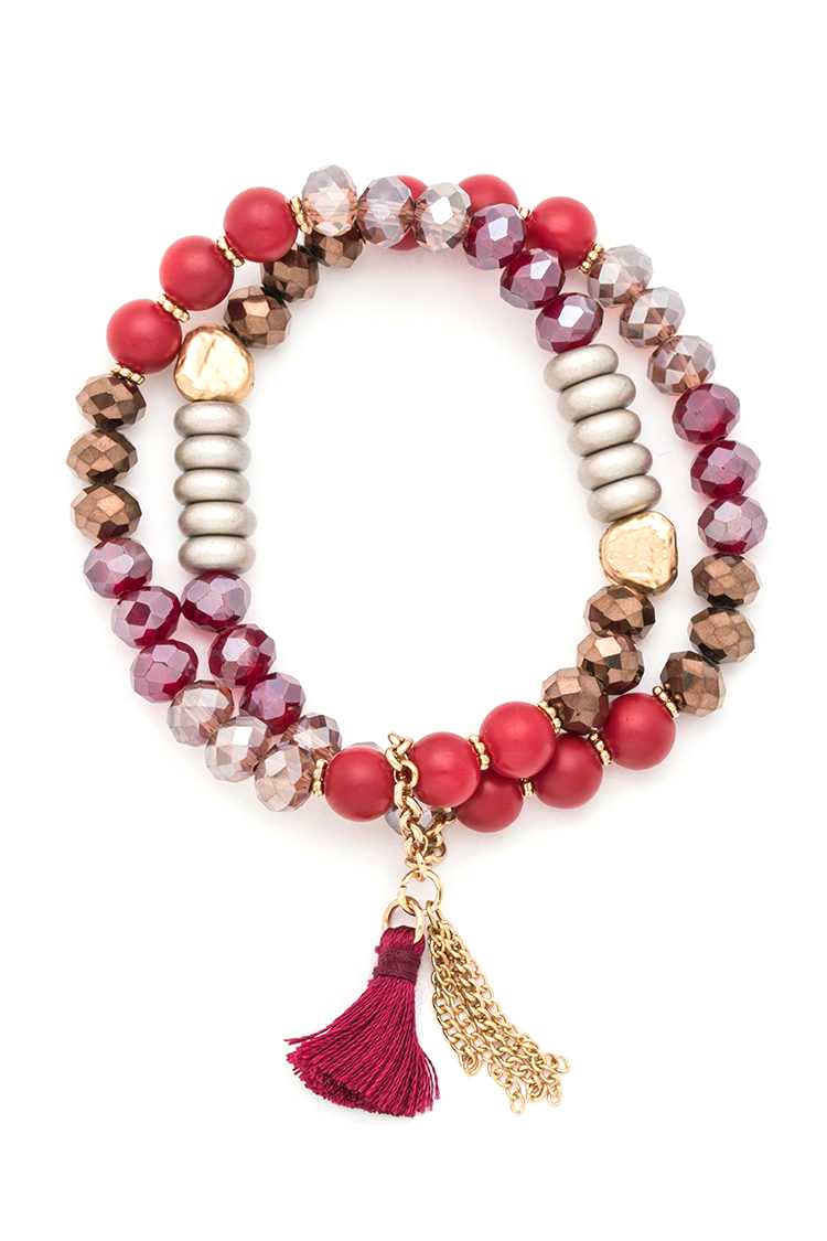 Mix Beads Tassel Stretch Bracelet Set