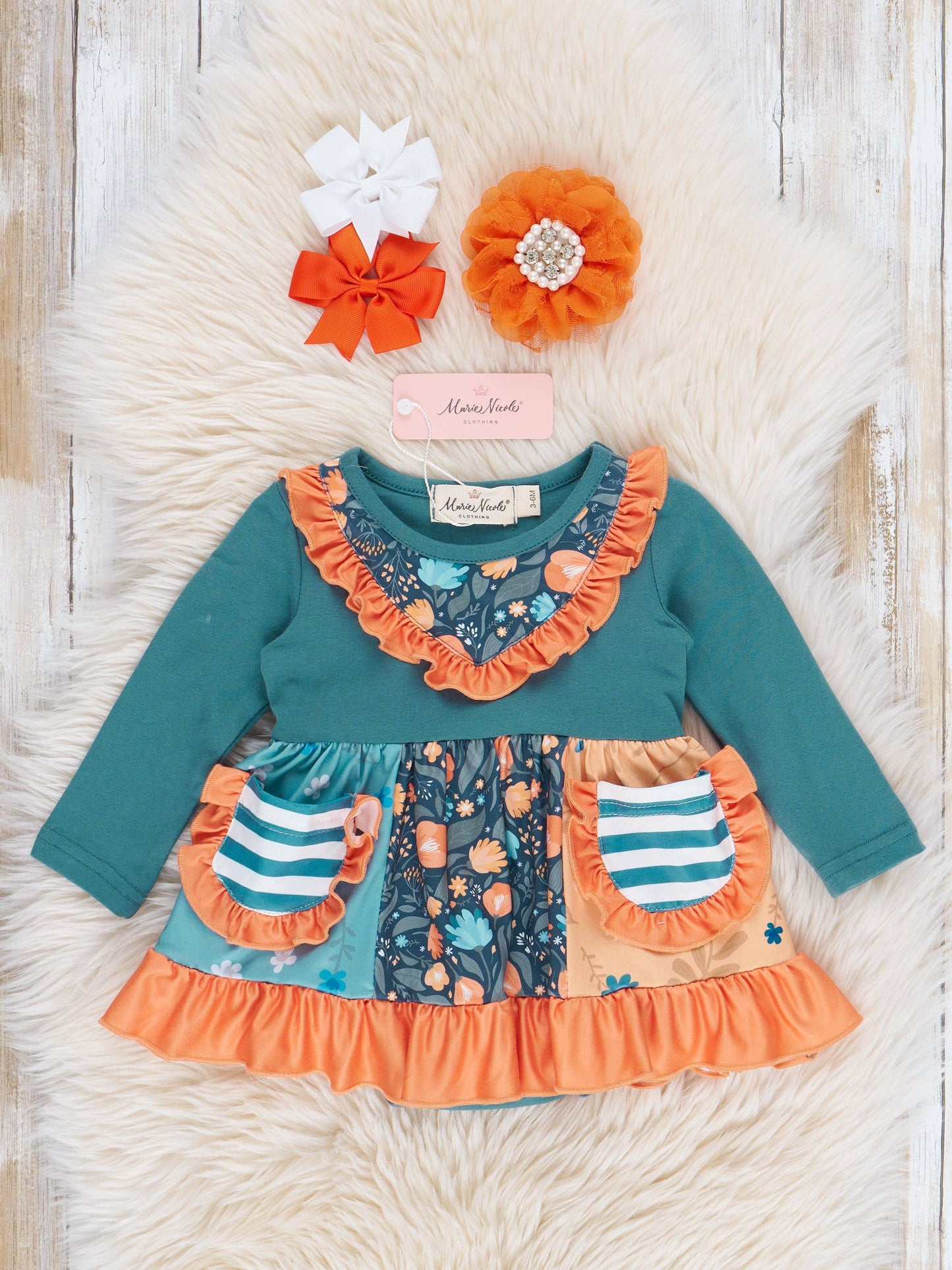 Cobalt & Orange Floral Stripe Peplum Ruffle Bubble