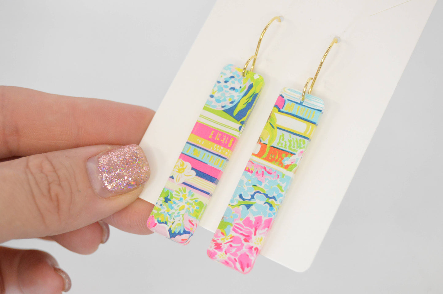 Preppy Book Earrings, Floral, Flowers, Acrylic Earrings