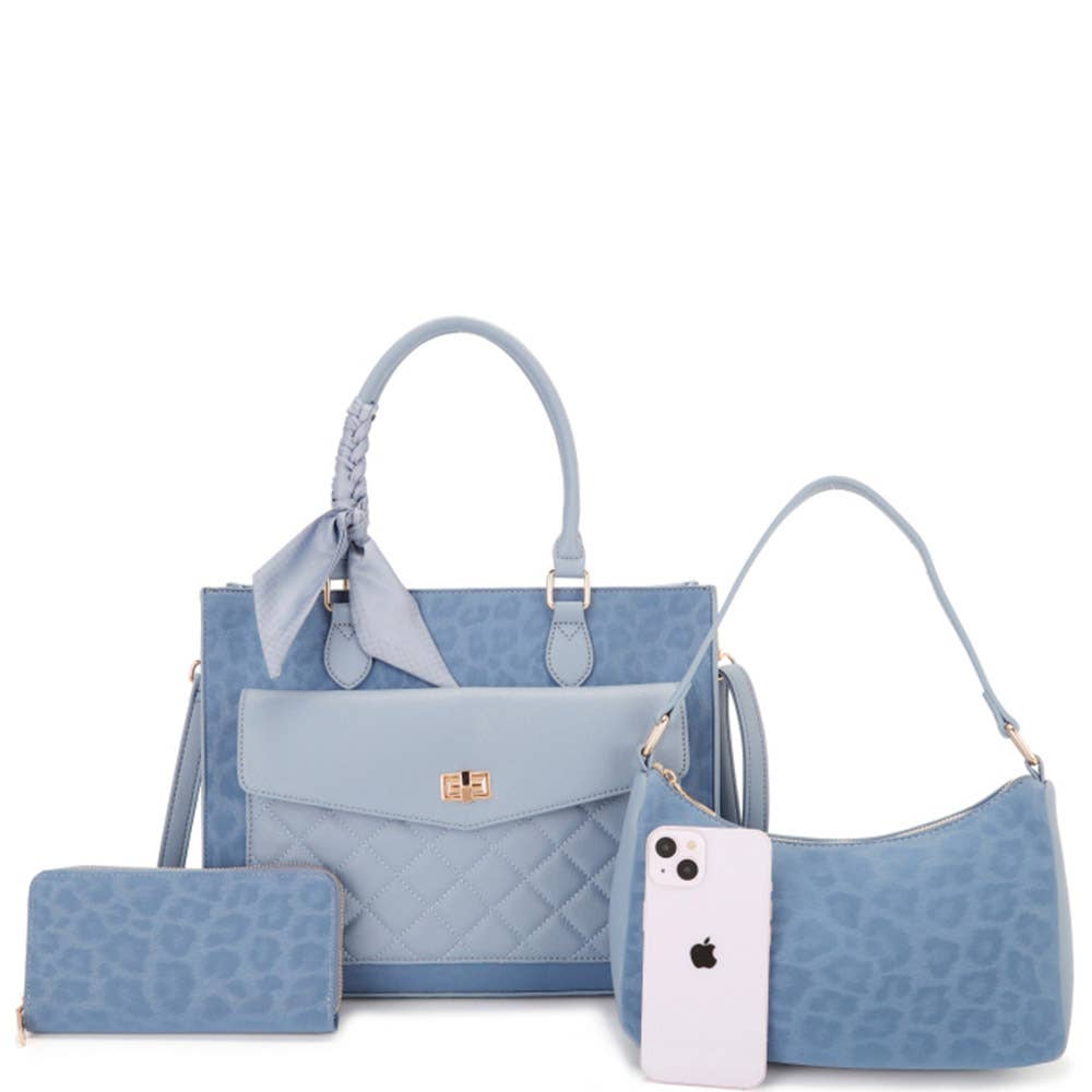 3 IN 1 QUILTED LEOPARD PRINT TOTE   SHOULDER BAG WA, L 1897