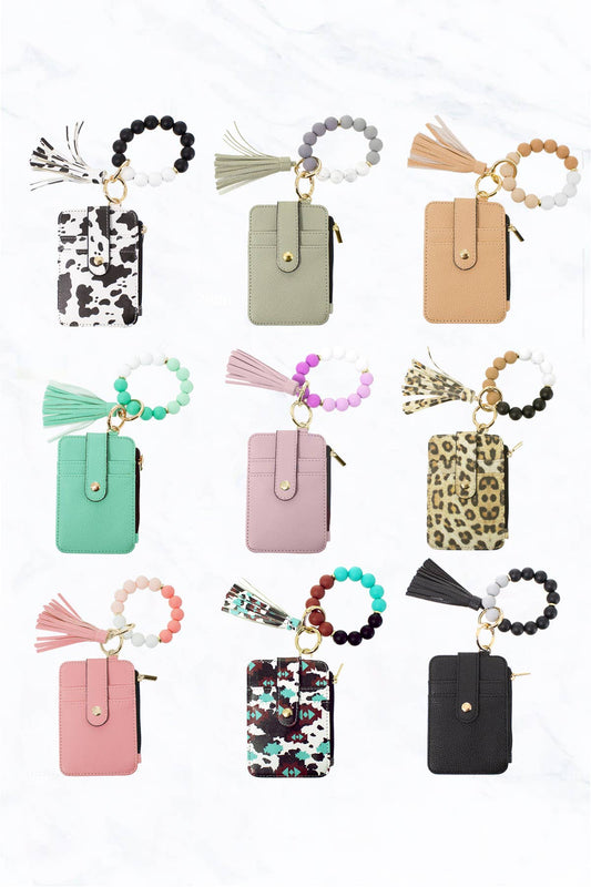 Silicone Bead Bracelet with Card Holder Keychain