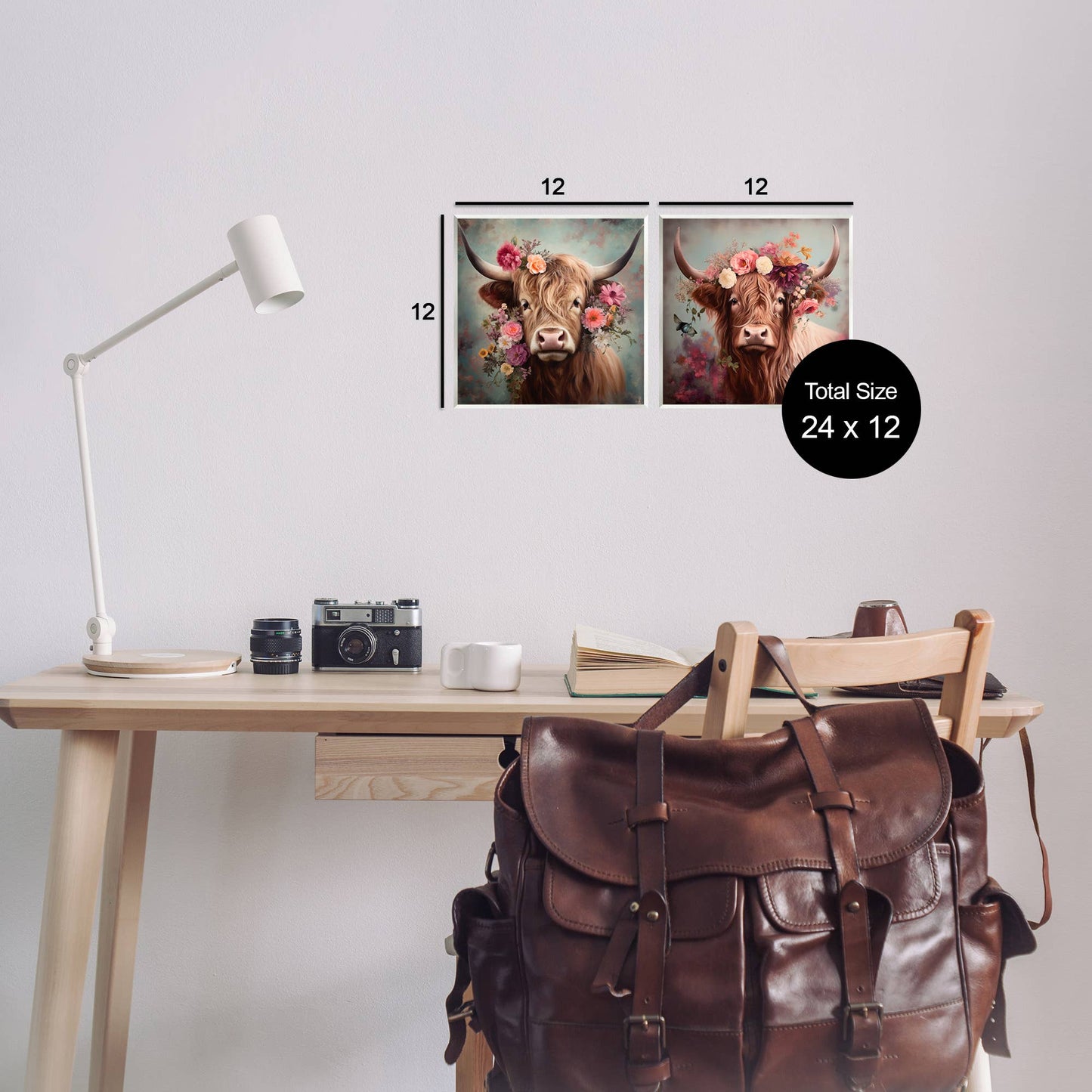 Highland Cow Field Flower Crown Wall Plaque Art