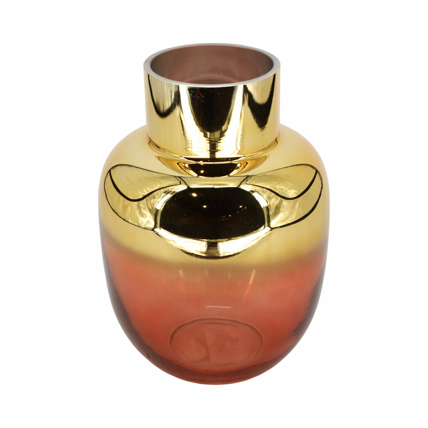 Glass Round Metallic Decorative Flower Vase - Pink, 10 in.