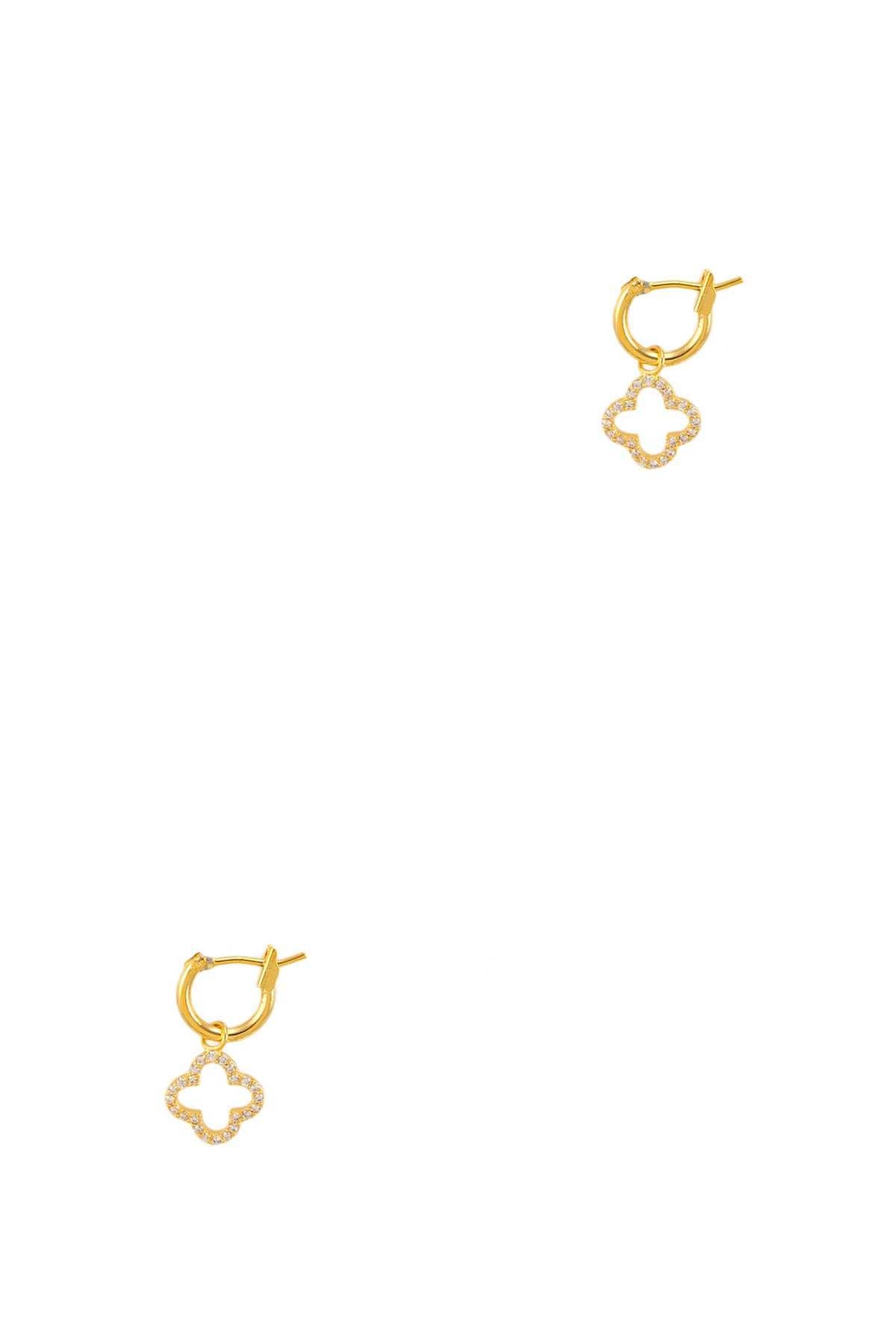 GOLD DIPPED CLOVER SHAPE DANGLE HOOP EARRING SB18478-