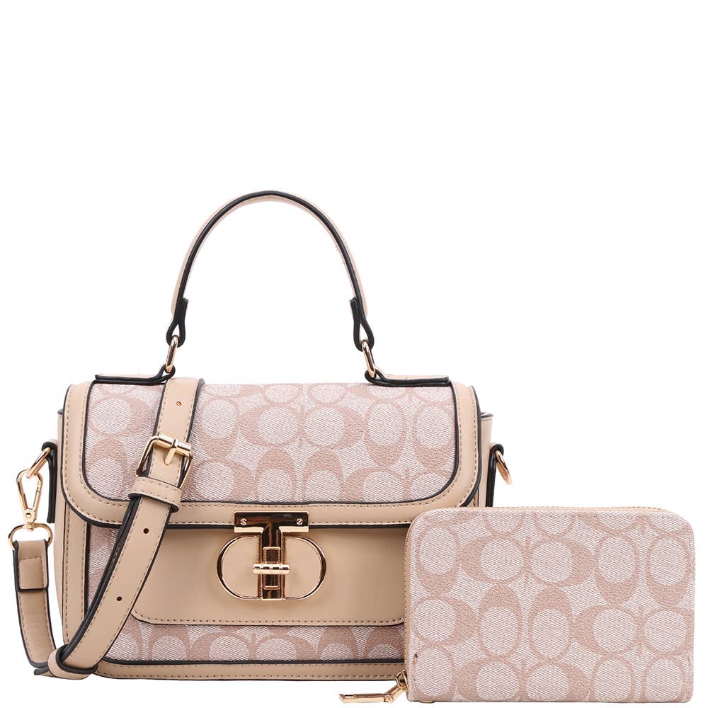 2IN1 OVAL PATTERN HANDLE SATCHEL W WALLET SET