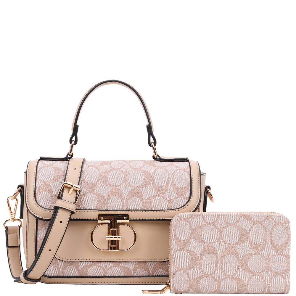2IN1 OVAL PATTERN HANDLE SATCHEL W WALLET SET, XFT 9095A