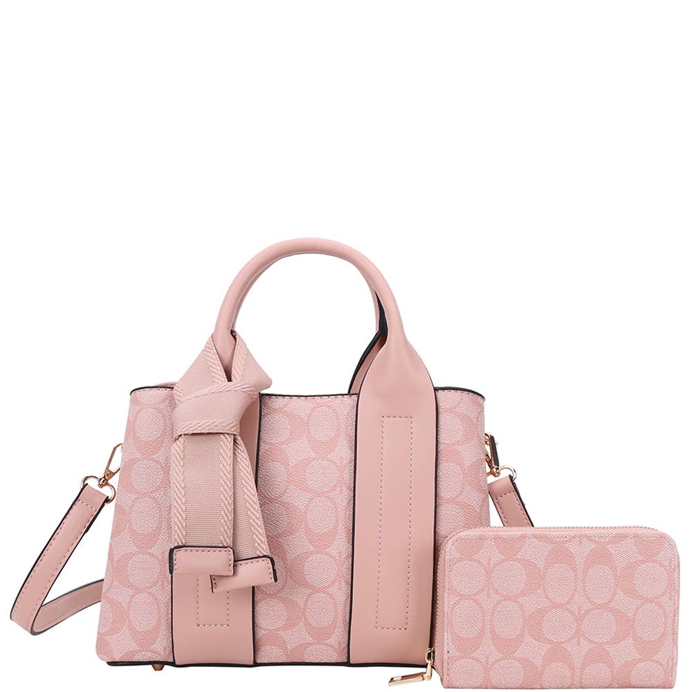 2IN1 OVAL PRINT HANDLE SATCHEL W WALLET SET, XFT 1293A