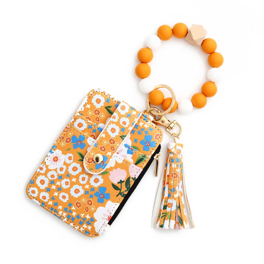 Bracelet Floral Print Card Slot Wallet Keychain