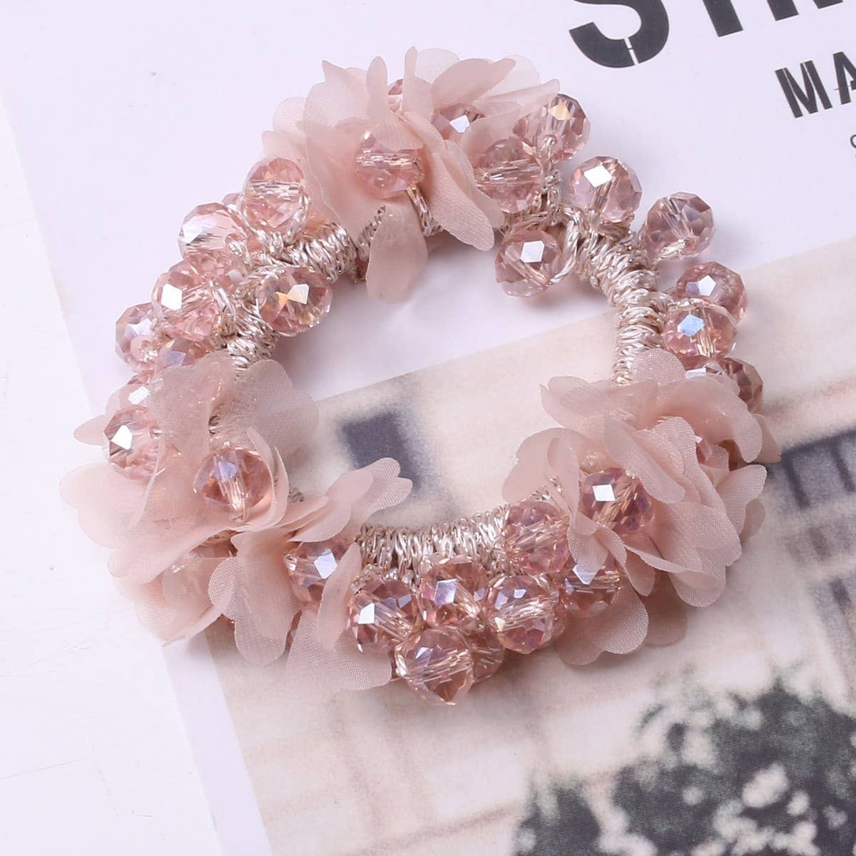 Cute Crystal Heart Organza Elastic Hair Tie_CWAHA6862