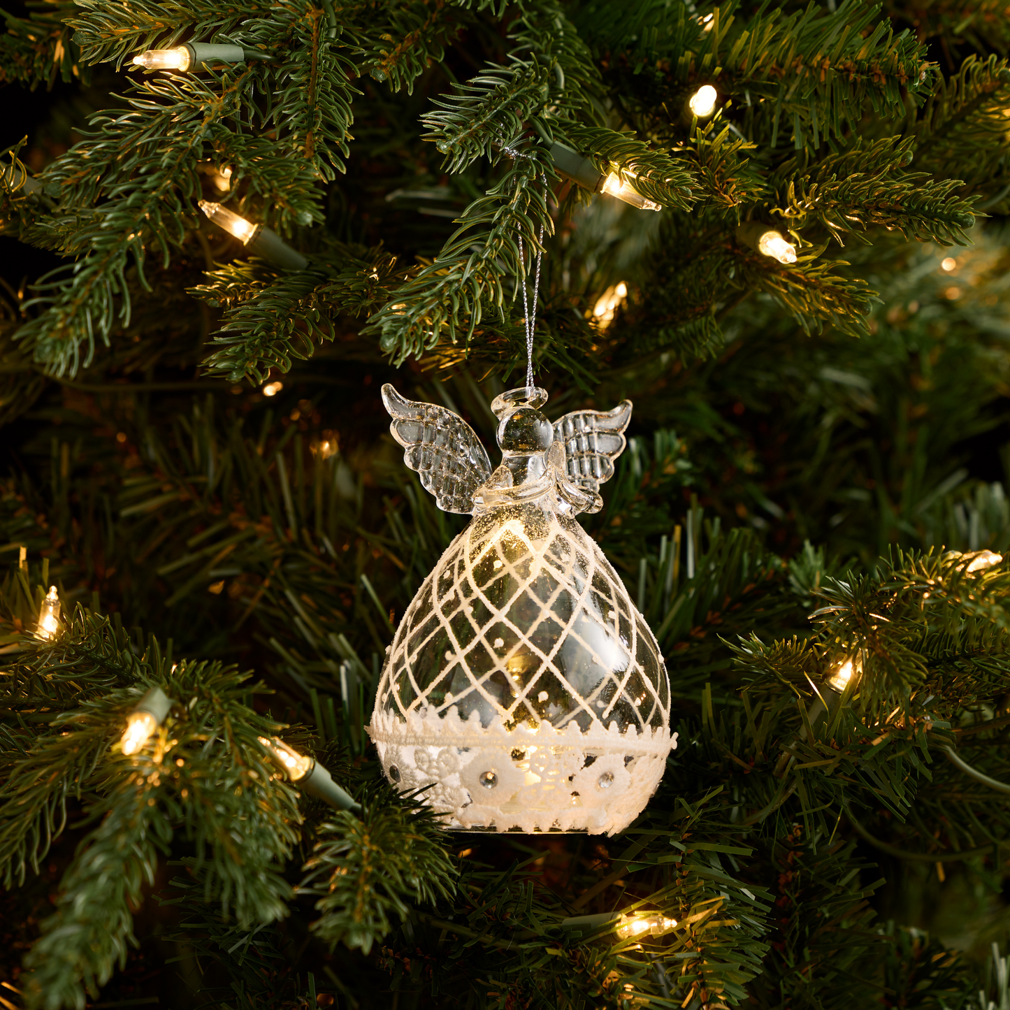 Light Up Angel Ornament w/ Jewels & Lace