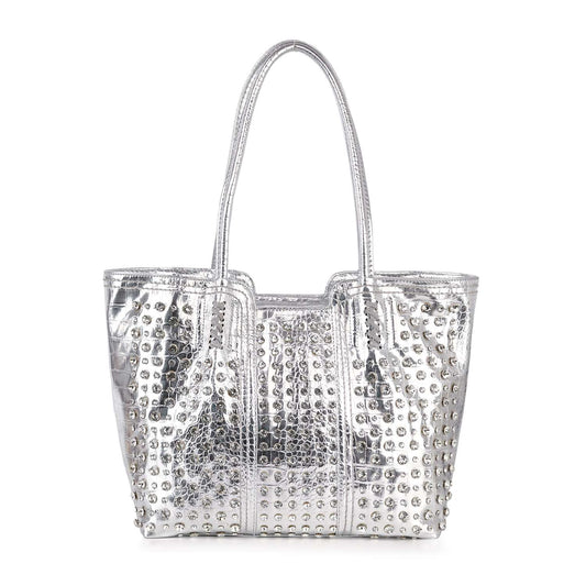 Studded Embossed Tote Handbag