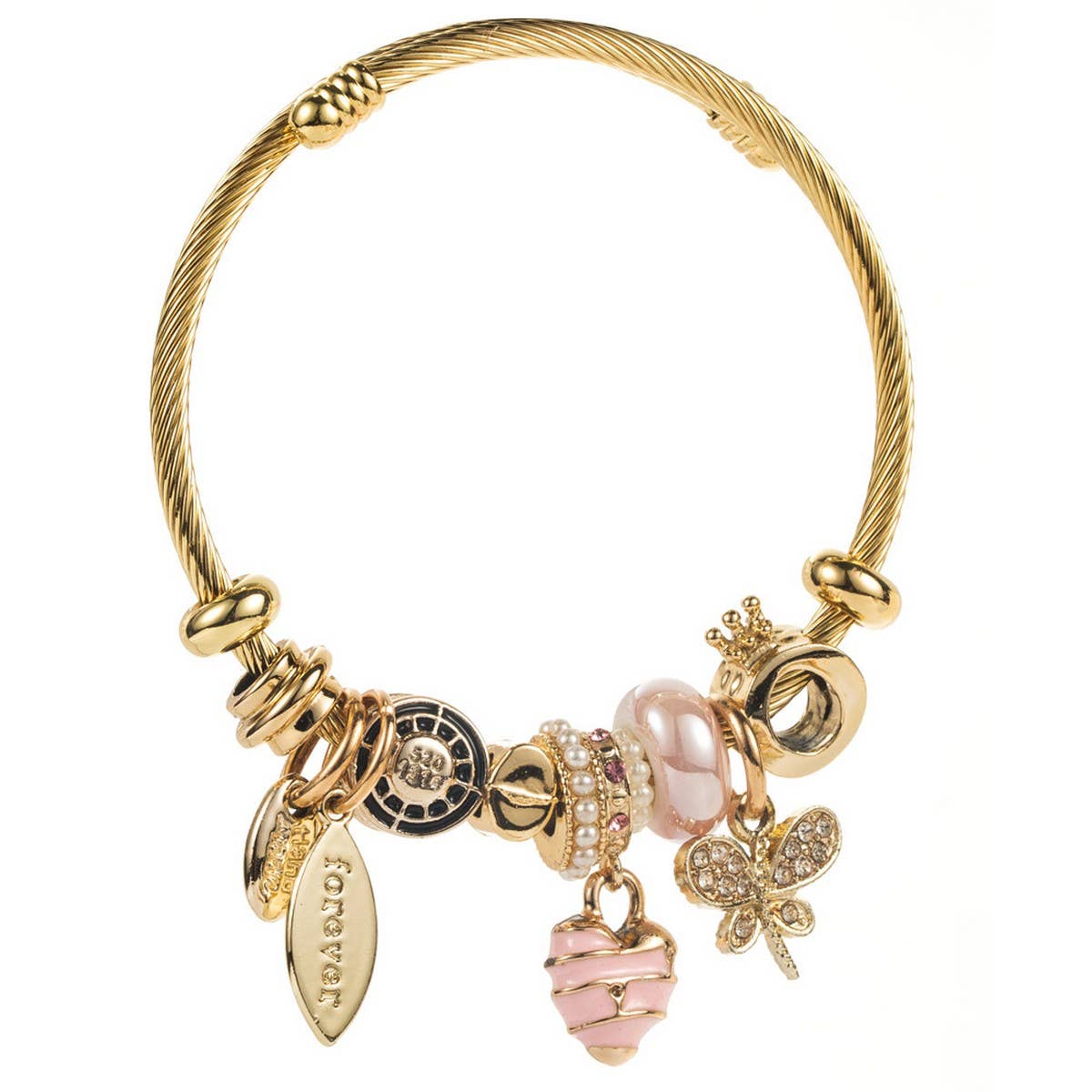 Travel Style Steel Bracelet with Rhinestone Charms_CWMM8584