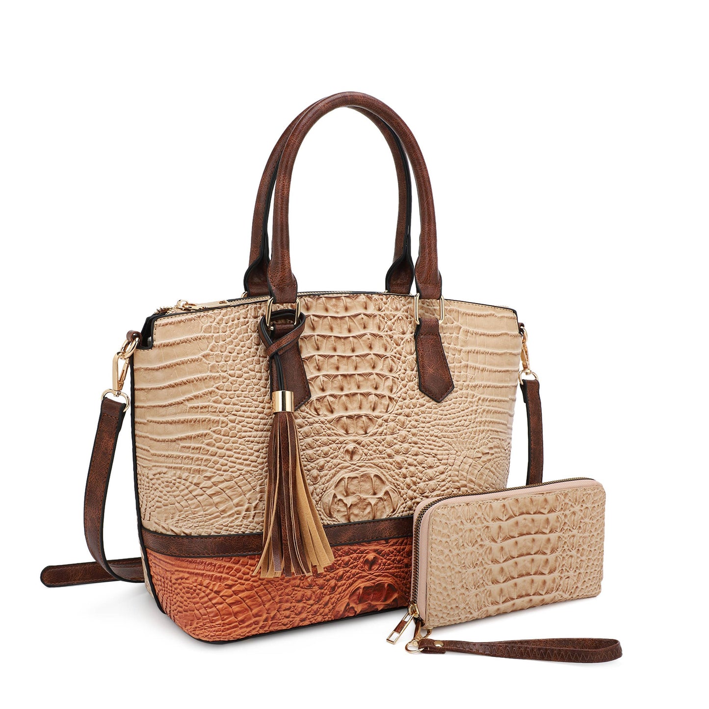 VERONICA TOTE CROC EMBOSSED TWO TONE WITH WALLET