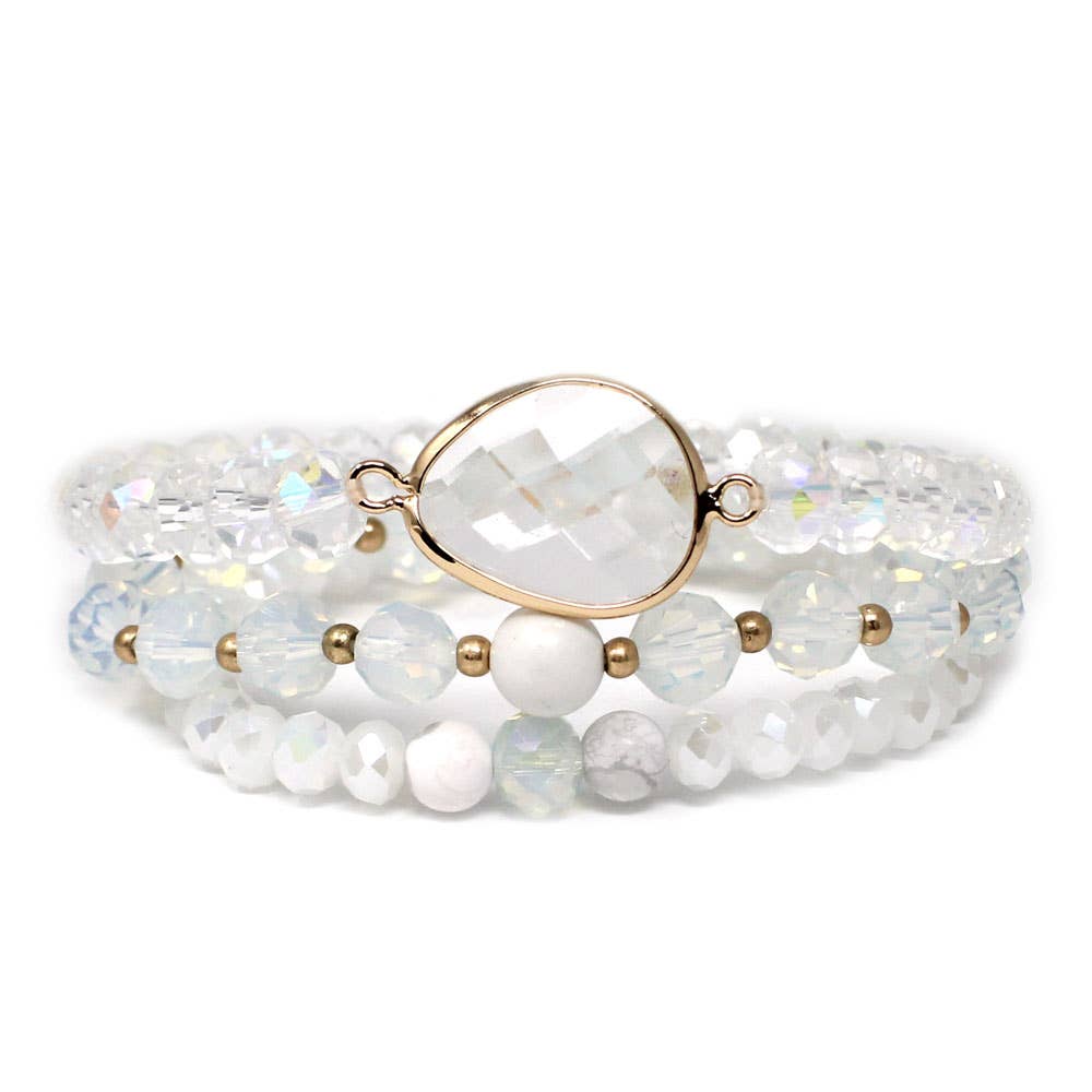 CRYSTAL 3 ROW STONE BEADS STRETCH BRACELET JB-2474