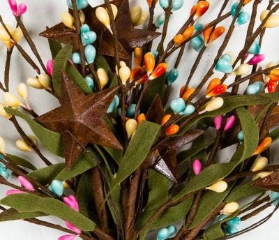 Rice Berry Pick W/Stars, 12in, Hw, Pink, Light Teal, Yellow