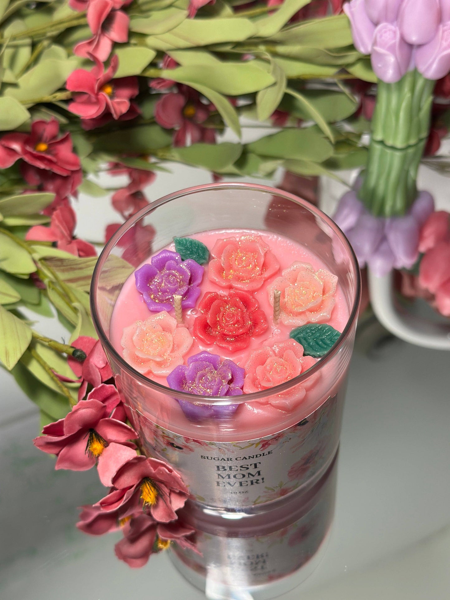 Best Mom Ever – Pink Floral Candle – Mother’s Day Gift
