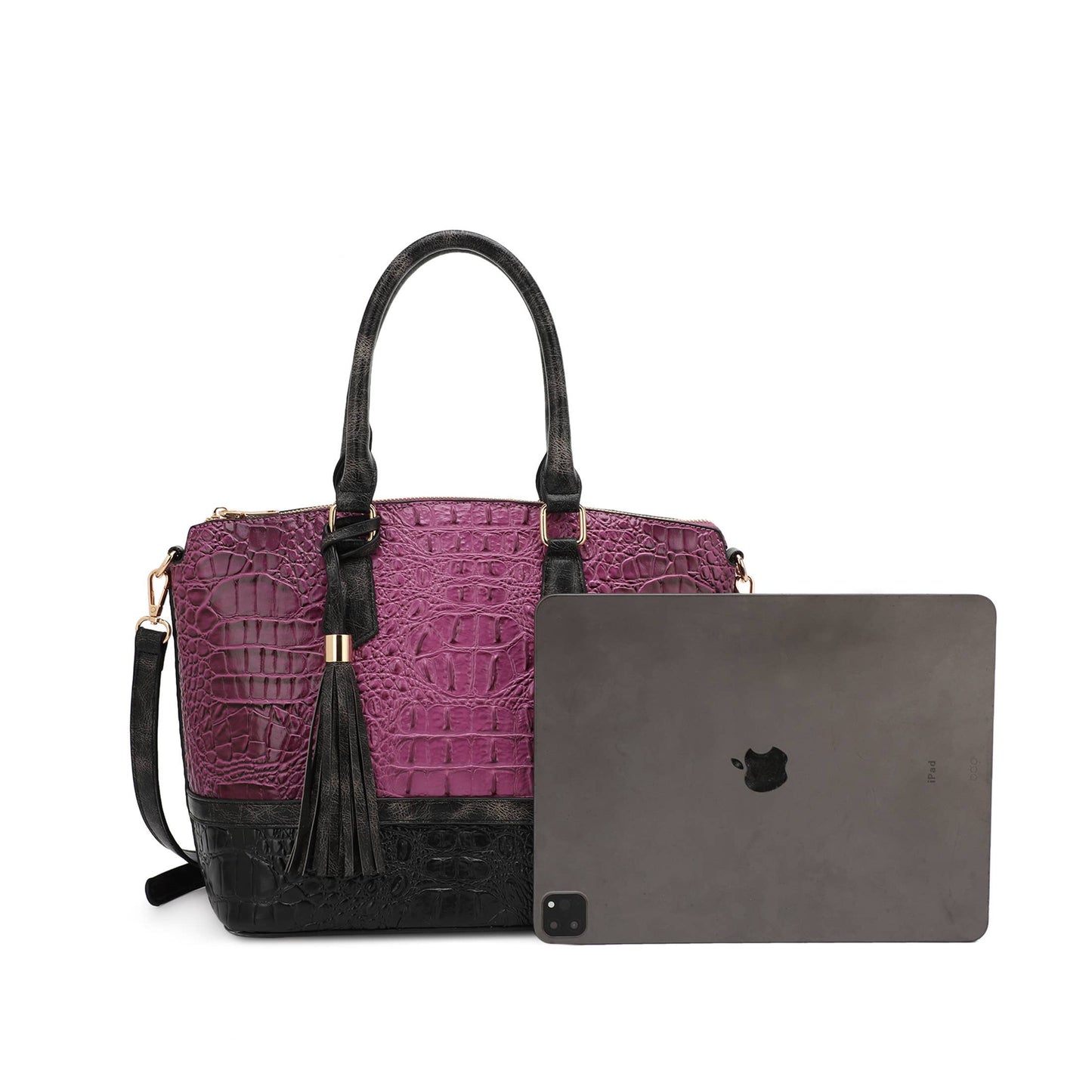 VERONICA TOTE CROC EMBOSSED TWO TONE WITH WALLET