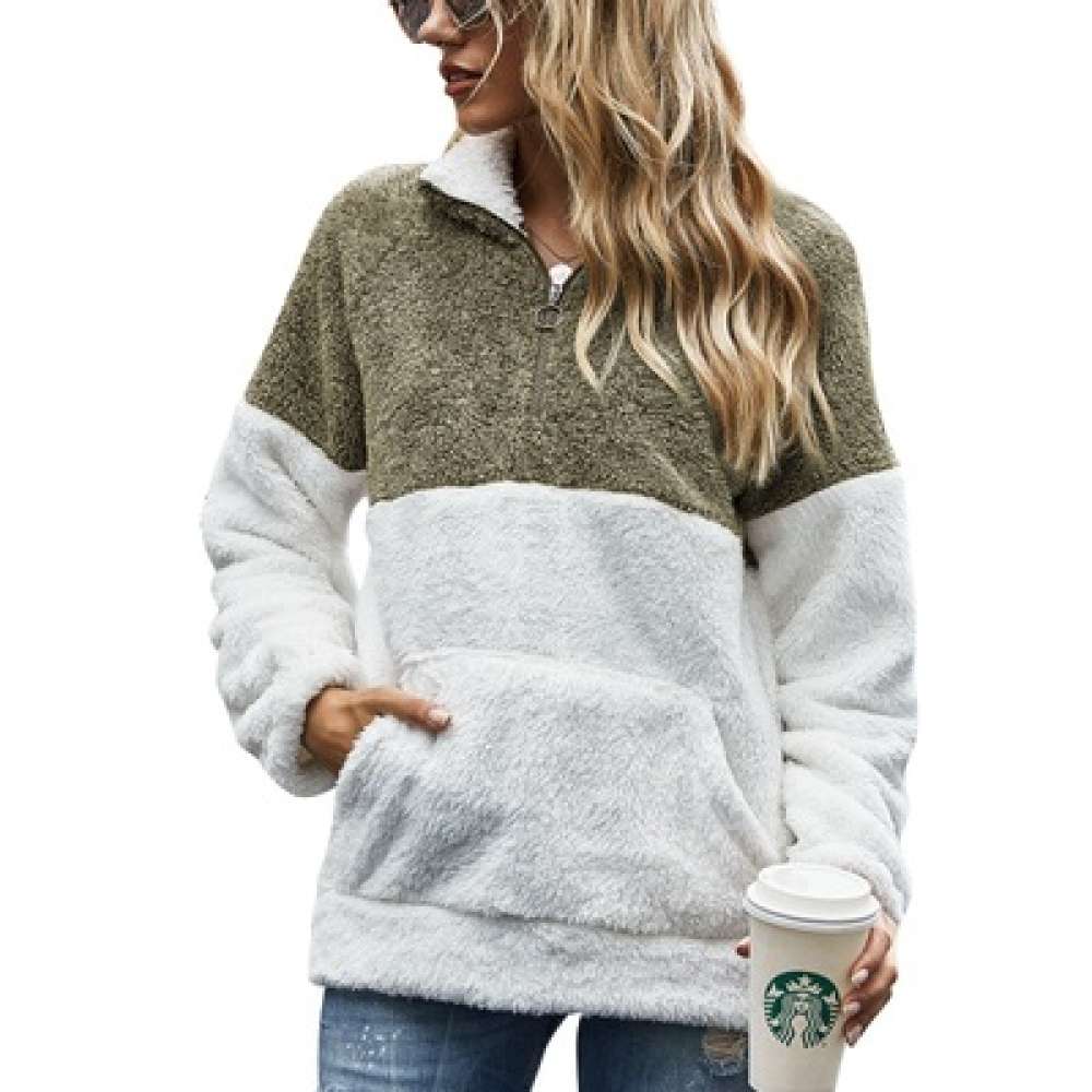 Womens furry color block sweater