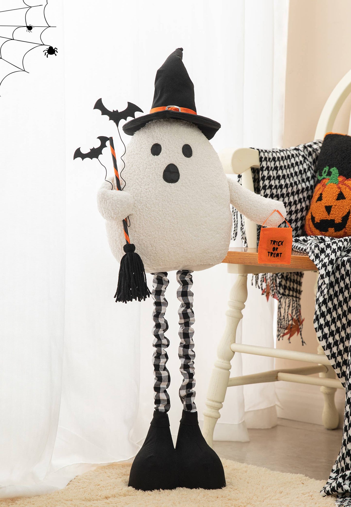 38"H Lighted Halloween Fabric Ghost Standing Decor
