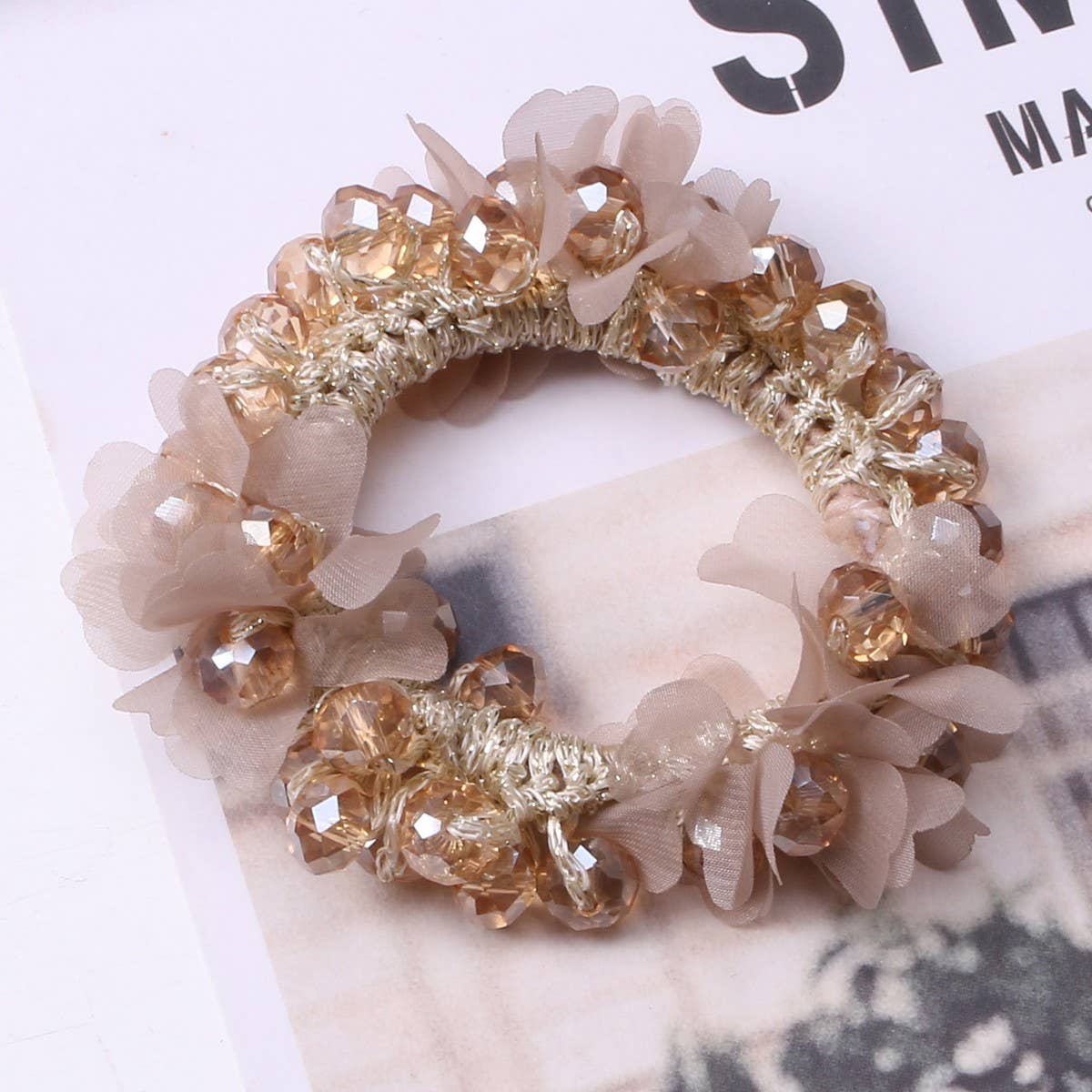 Cute Crystal Heart Organza Elastic Hair Tie_CWAHA6862