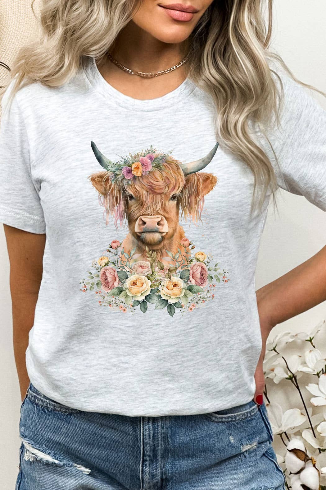 Floral Garden Baby Highland Cow Graphic Tee