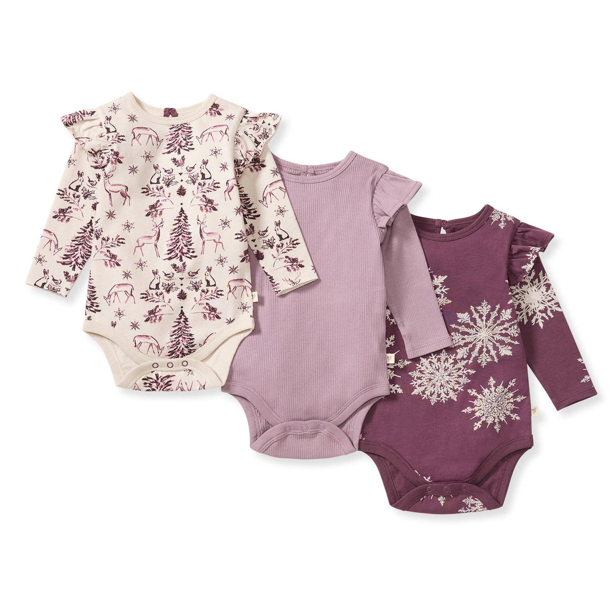 3 Pack Snowflakes & Woodland Story Baby Girl Bodysuits