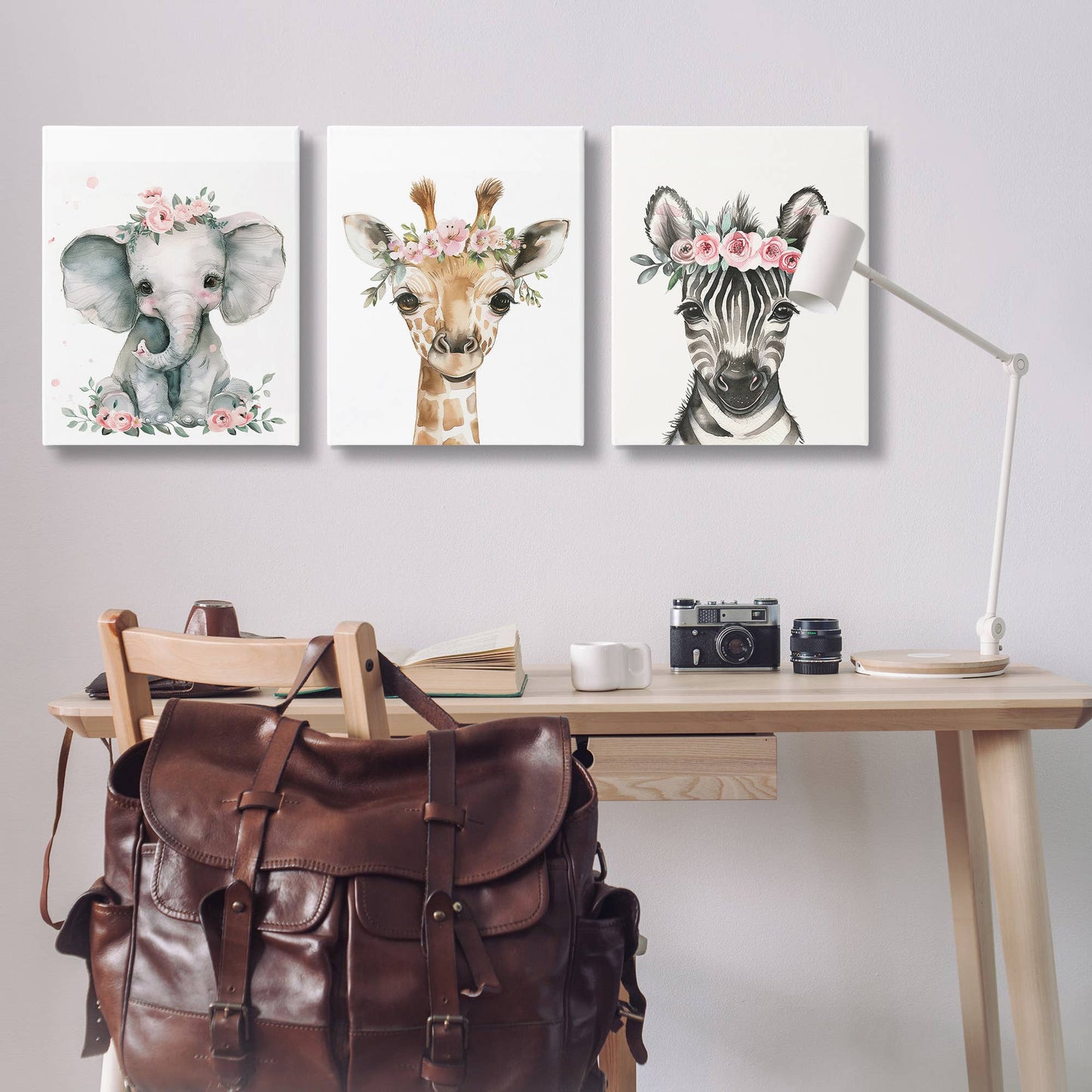Pink Rose Jungle Animals Canvas Art