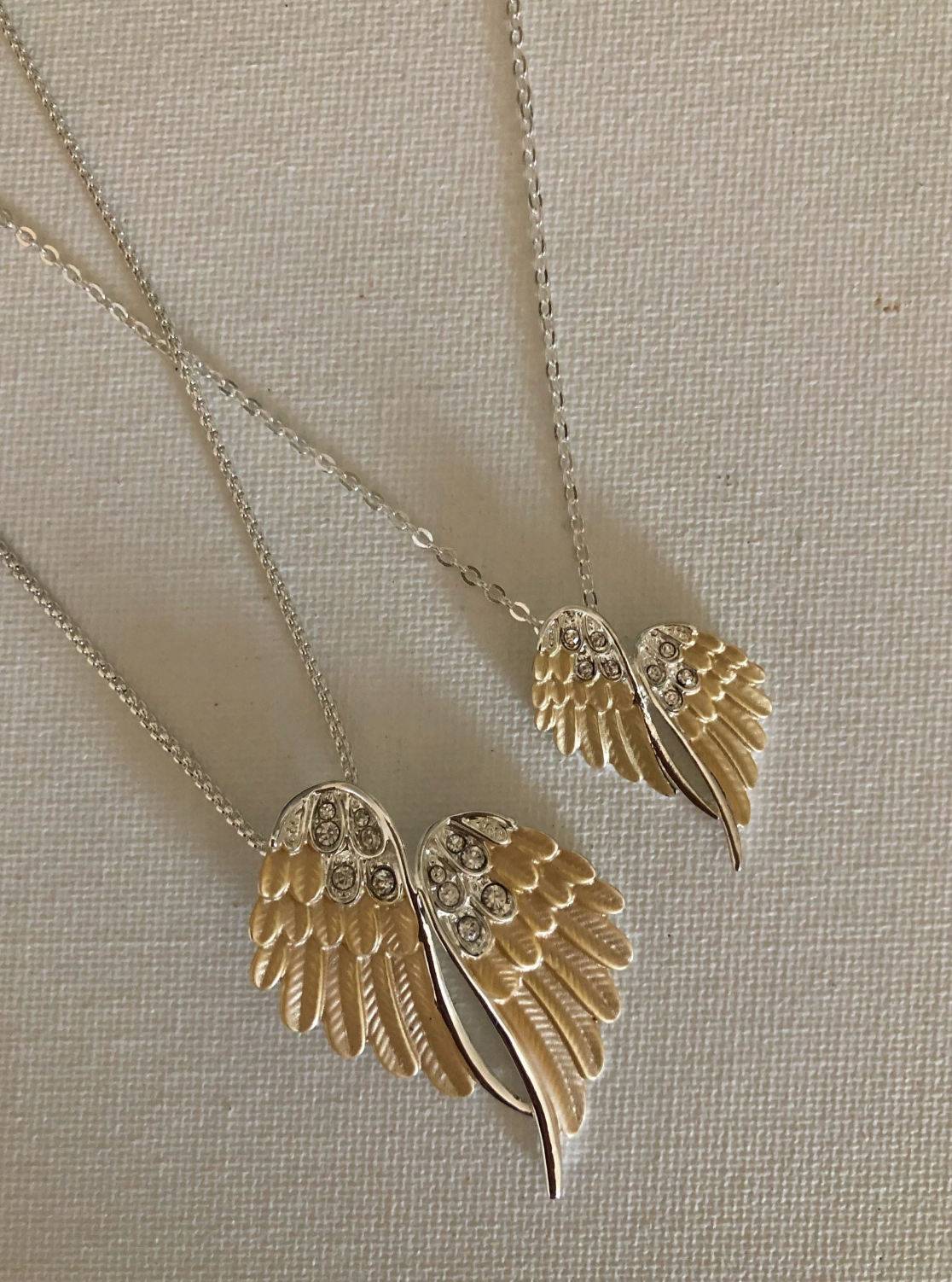 Angel Wings Necklace, Petite / 2 Tone on CARD/Jewelry
