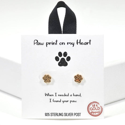 Paw print stud earring 925 sterling silver post