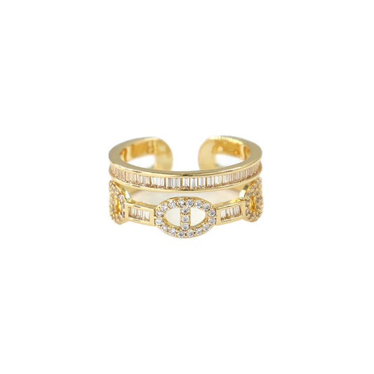 RHINESTONE GEOMETRIC STACKED OPEN RING, KR 2159