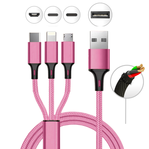 10 Foot 3 in 1 Refill Cable - Micro USB, Lightning, Type C