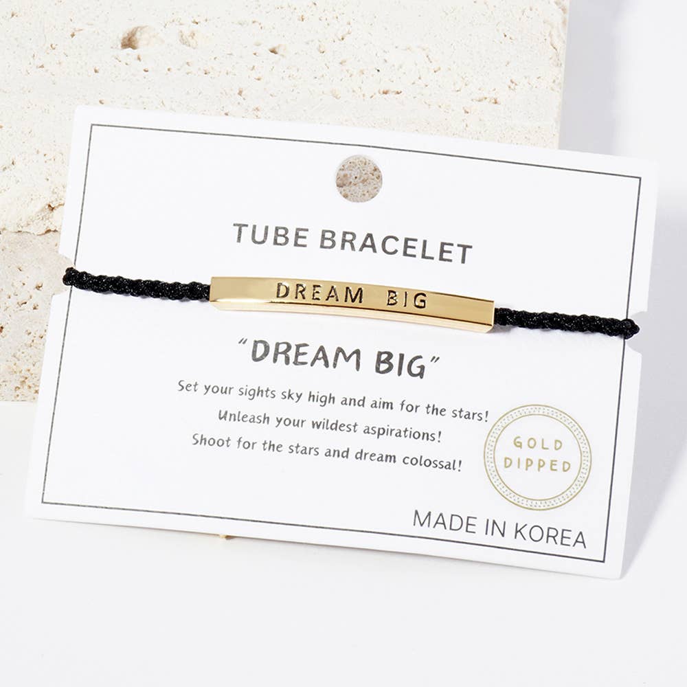 Gold Dipped DREAM BIG Message Bar Pointed Rope Adjustable Cinch Pull Tie Bracelet