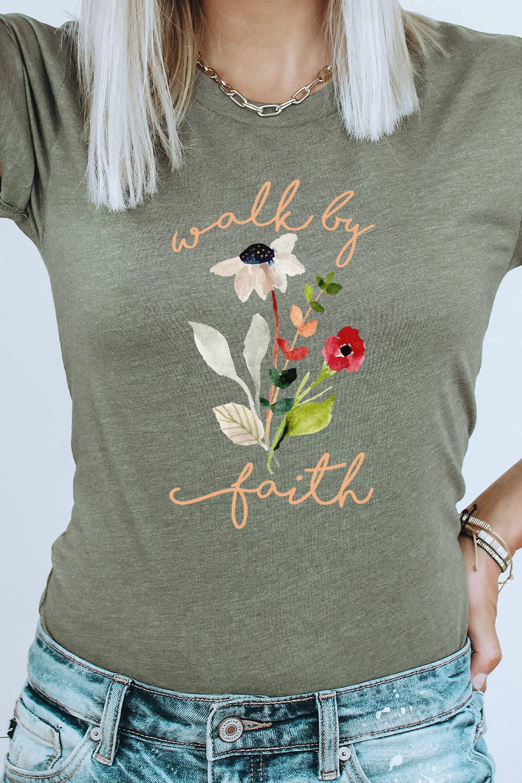 Walk By Faith Flowers Florals Spring Easter Graphic Tee