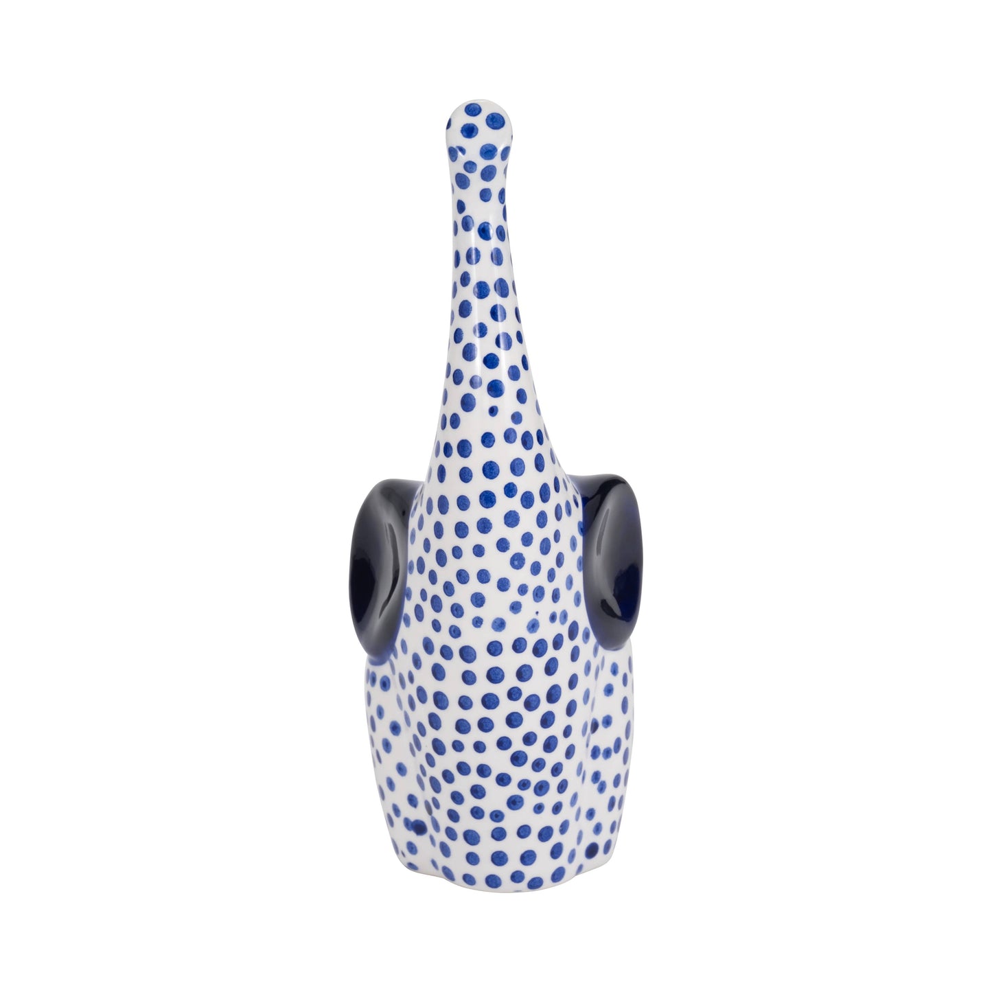 Blue/White 8x4 in. Stoneware Hand-Stamped Trunk Up Elephant