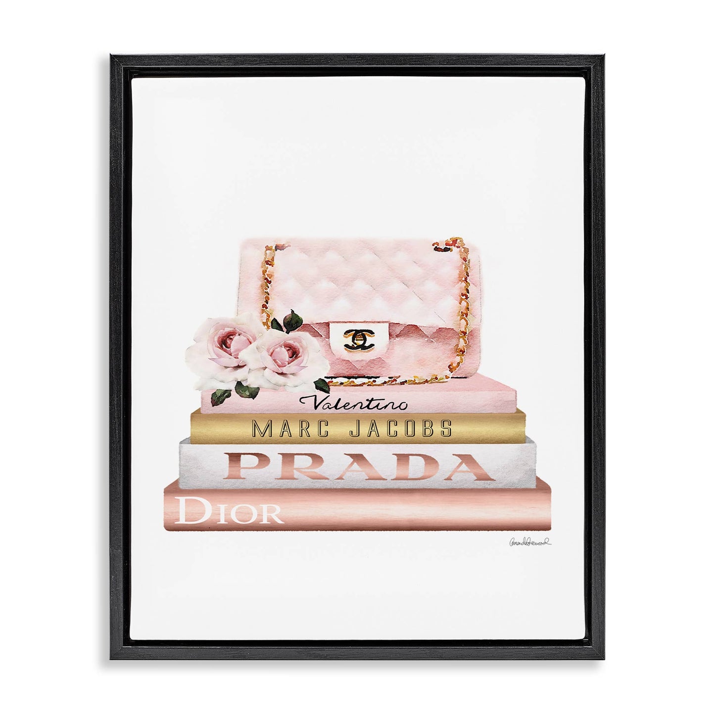Pink Purse Gold Bookstack Floating Frame