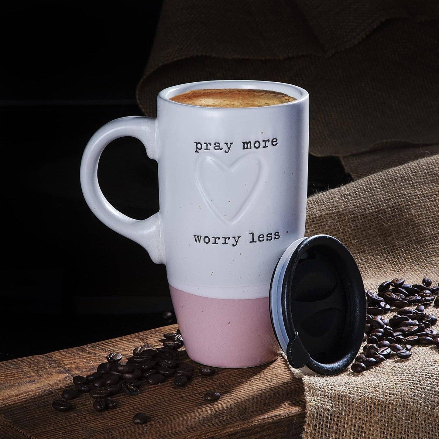 20oz Stoneware Travel Mug with Lid – Pray More Worry Less