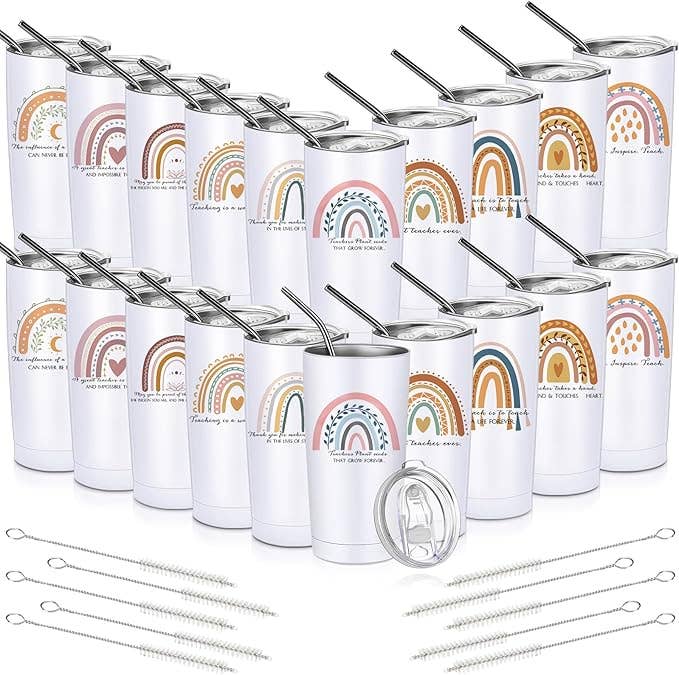 20 oz Rainbow Tumbler with Lids & Straws