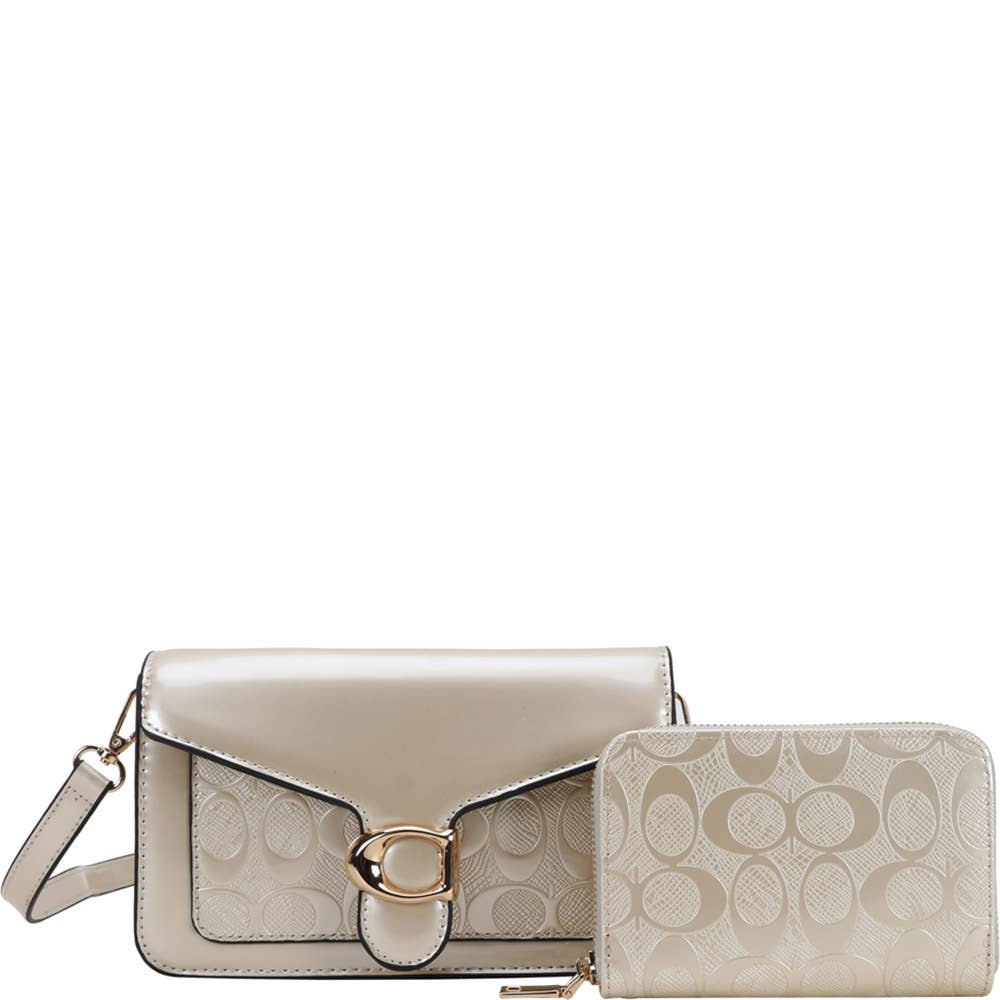 FAUX LEATHER MONOGRAM PATTERN BUCKLE CROSSBODY BA, QP 1365A
