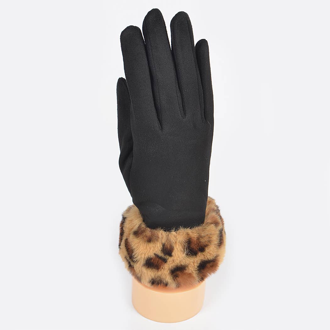 Faux Suede Gloves W faux Leo Fur