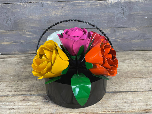 Bouquet of Roses-Metal-Handmade-12x9-Basket of Flowers-Color